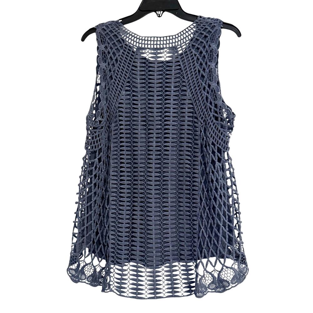 XCVI Blue Crochet Overlay Cotton Sleeveless Tank Top Size Small - Picture 3 of 6